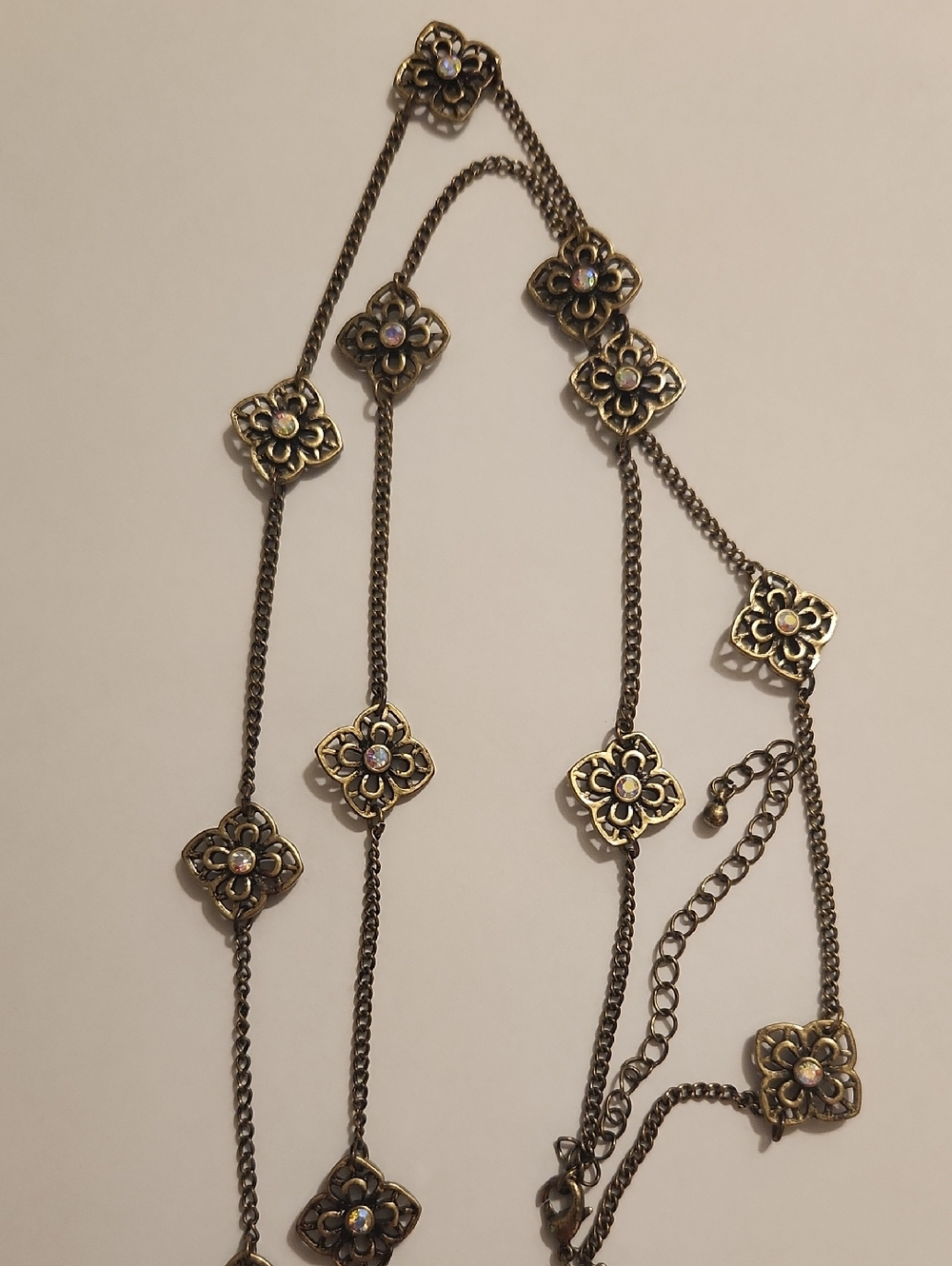 Premier Design Antique Gold Floral Link Long Necklace with Iridescent Accents